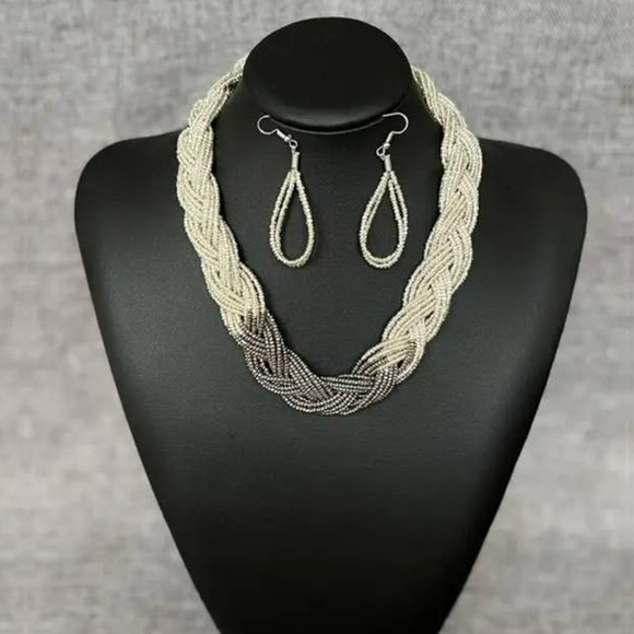 Boho Style Braided Pendant Necklace & Drop Hook Earrings Set‎ - Picture 5 of 7
